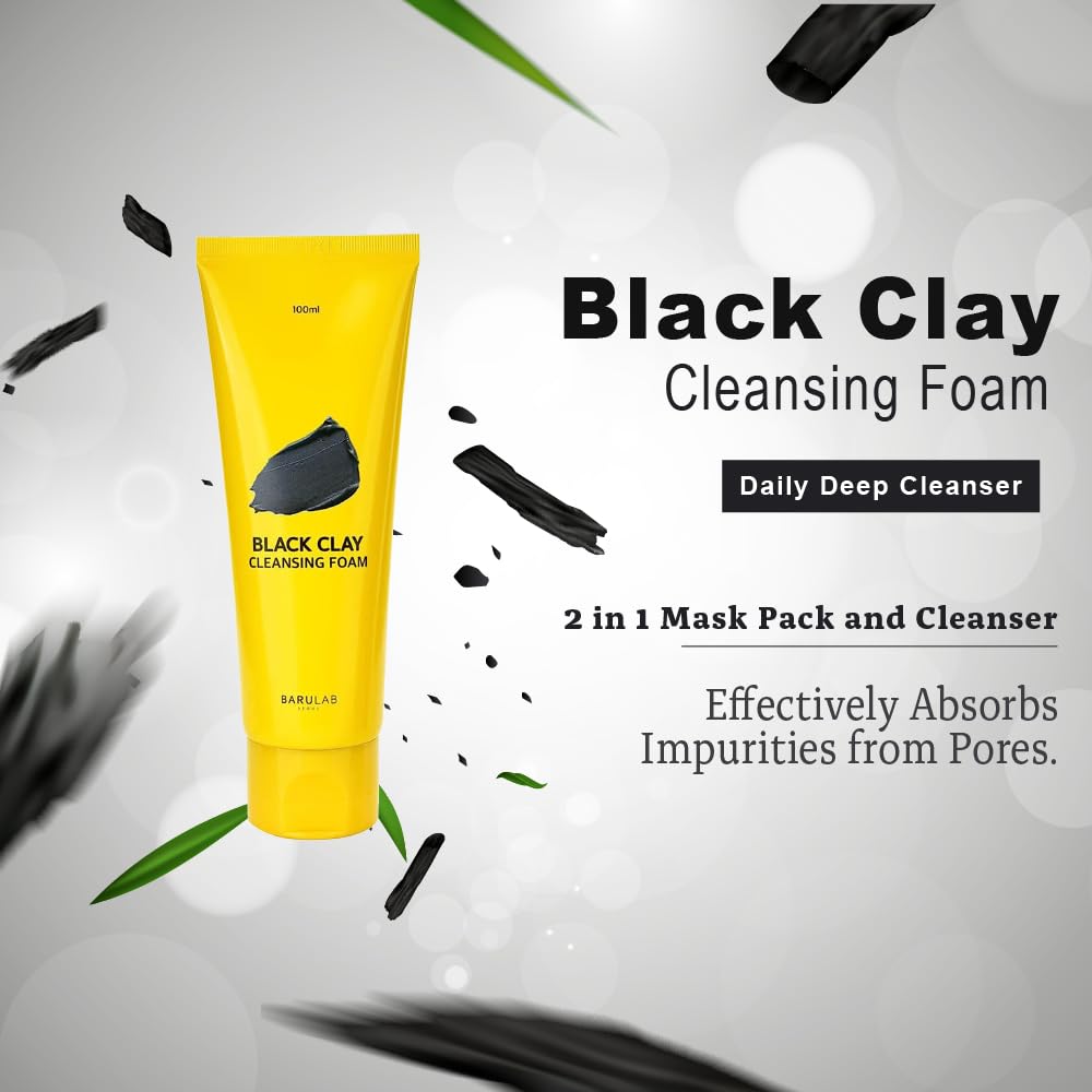 Barulab Korean Black Clay Cleansing Foam | 2 in 1 Korean Mask Pack & Face Wash